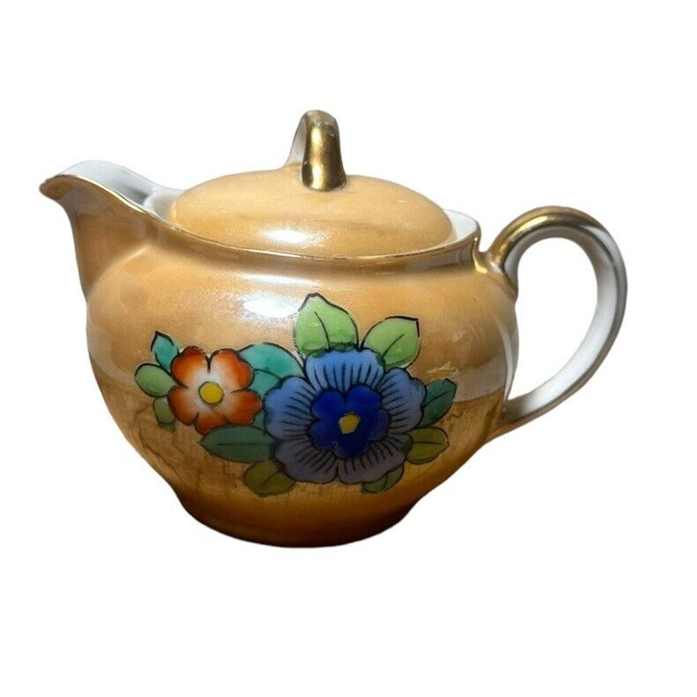 Vintage Noritake Hand Painted Floral Creamer Pitcher And Lid Japan